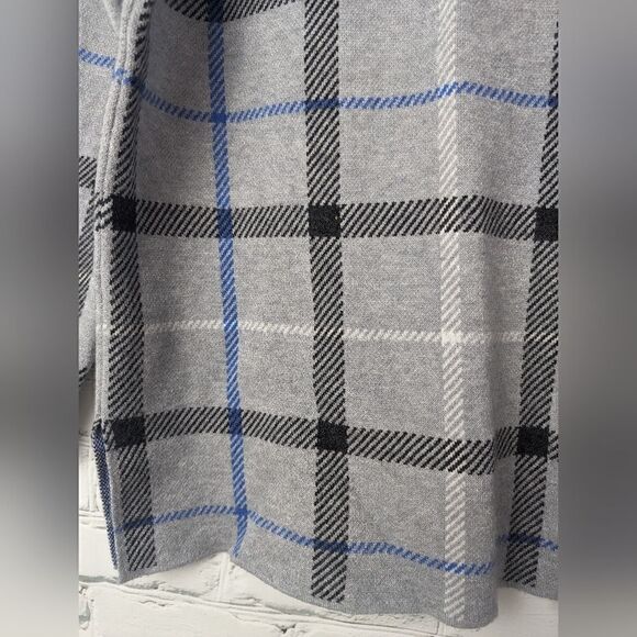 Adrienne Vittadini Knit top, mock neck plaid grey and blue xs - Picture 5 of 8